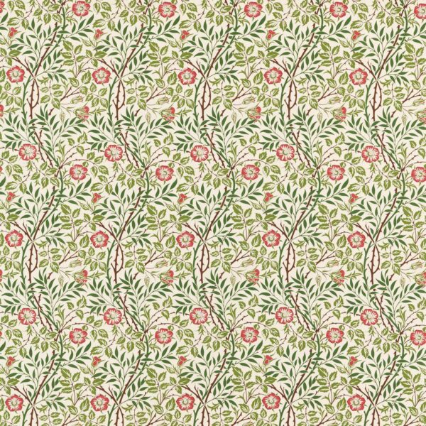 Sweet Briar Fabric - Boughs / Rose by green botanical printed fabric from William Morris & Co