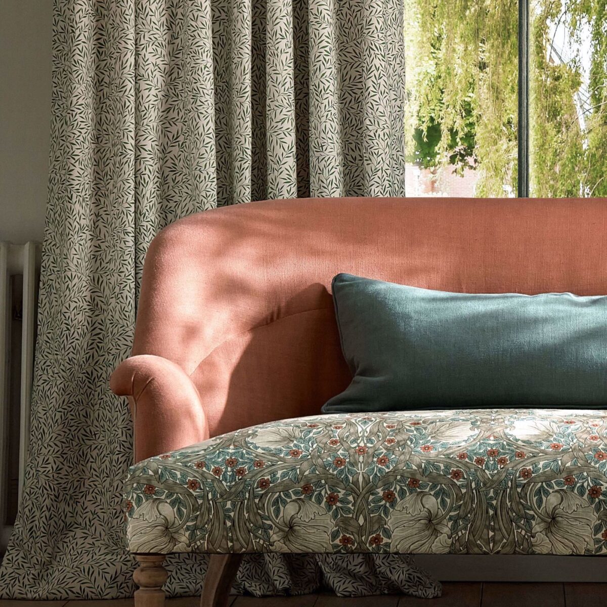 Pimpernel Fabric - Woad / Coral by Pimpernel Fabric - Woad / Coral from