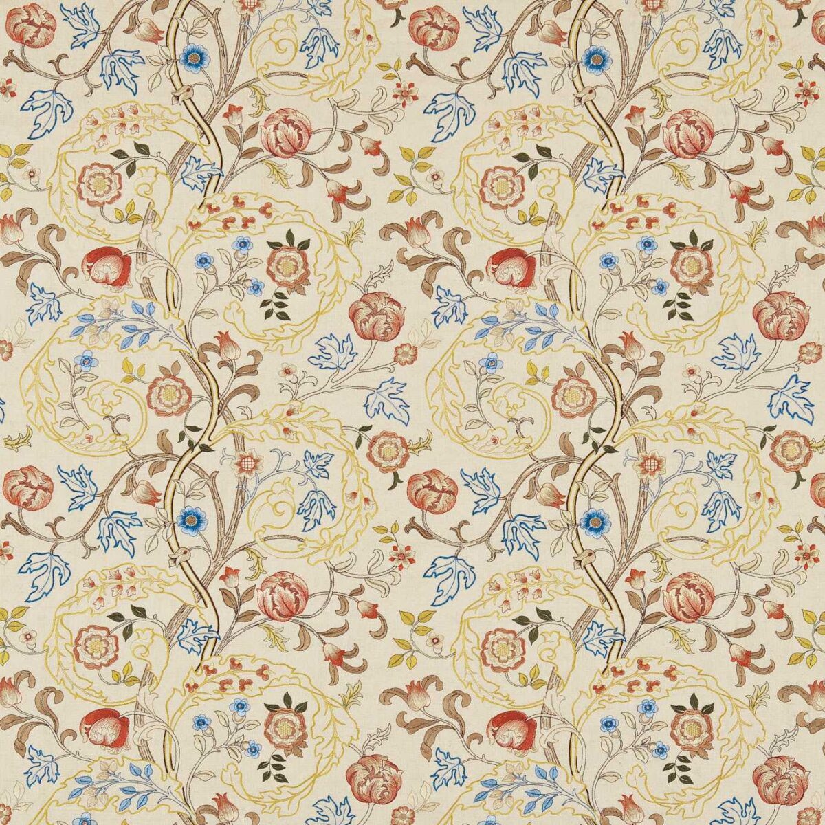 Mary Isobel Embroidery Fabric - Russet / Olive by red botanical embroideried fabric from William Morris & Co