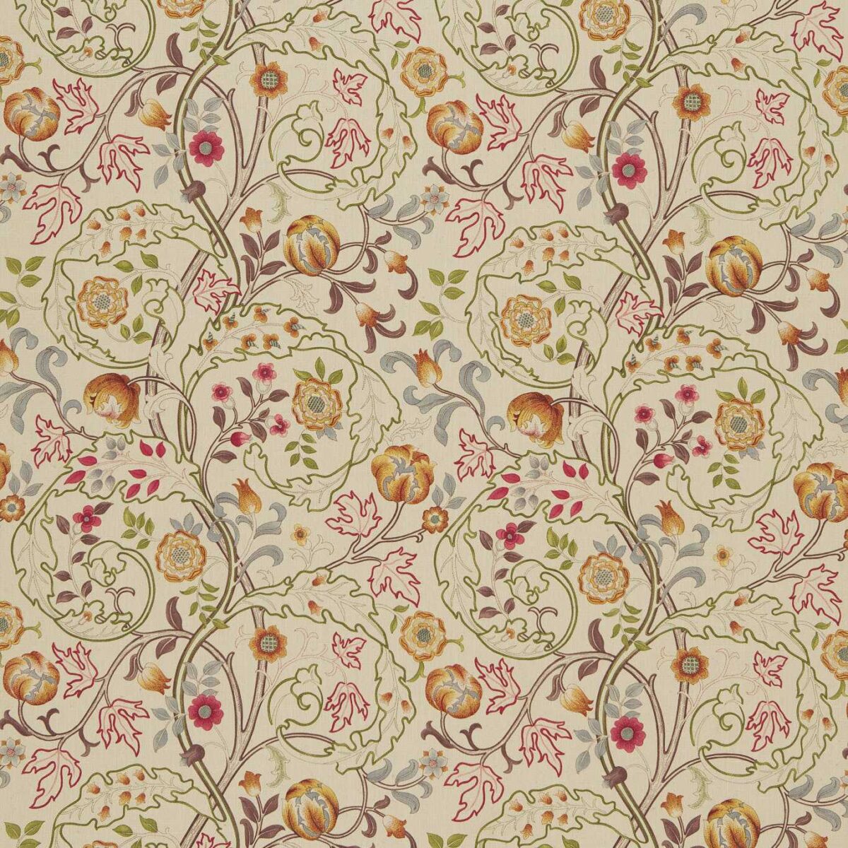 Mary Isobel Fabric - Rose / Slate by pink botanical embroideried fabric from William Morris & Co