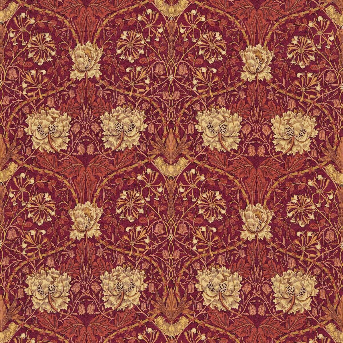 Honeysuckle & Tulip Fabric - Brick / Russet by red botanical printed fabric from William Morris & Co