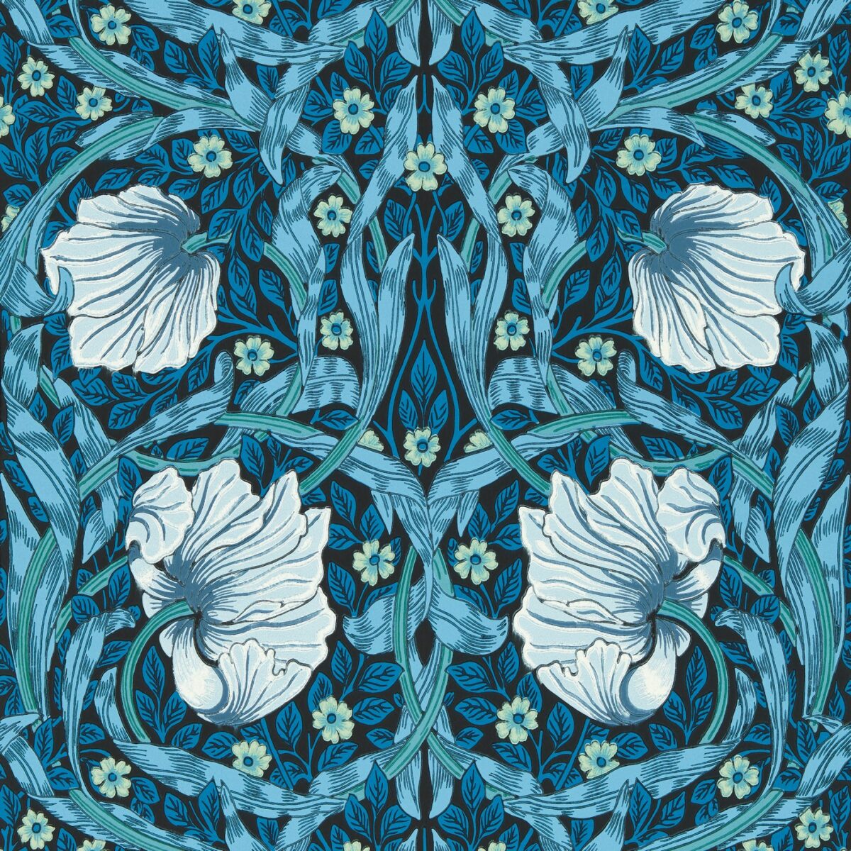 blue botanical wallpaper from william morris & co