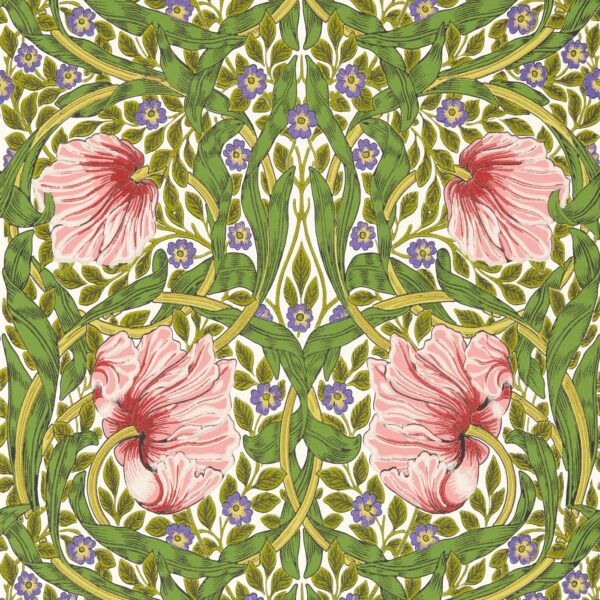 Pimpernel Wallpaper - Sap Green / Strawberry by green botanical wallpaper from william morris & co
