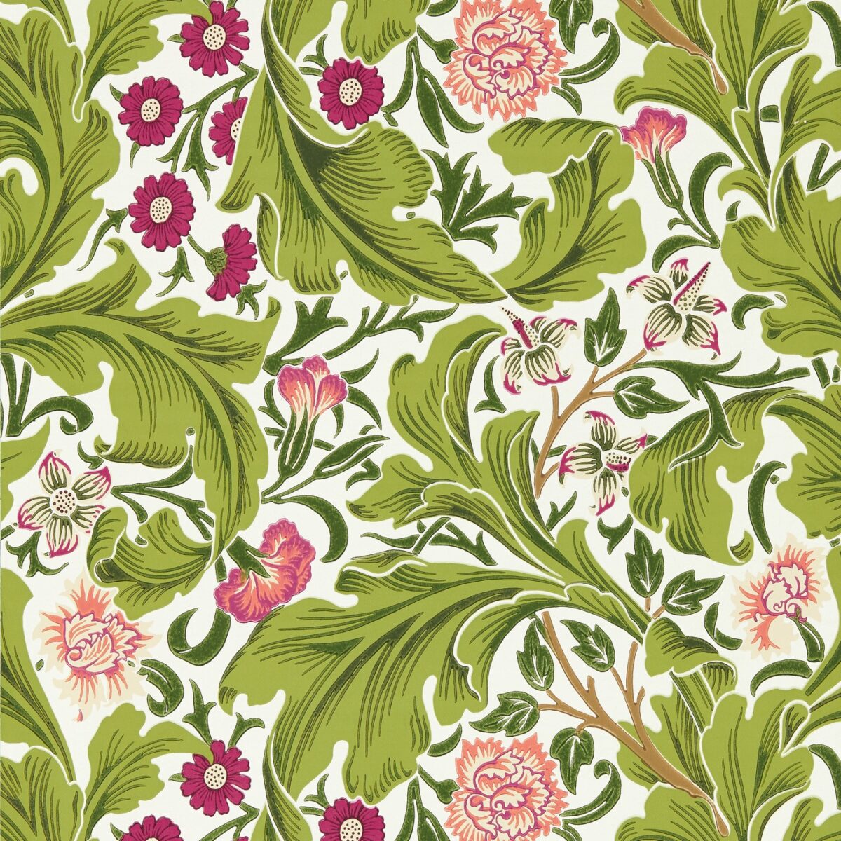 Leicester Wallpaper - Sour Green / Plum by green botanical wallpaper from william morris & co