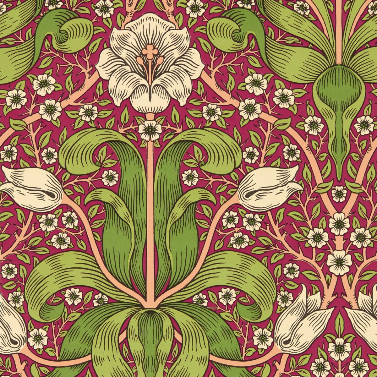Spring Thicket Wallpaper - Maraschino Cherry by green botanical wallpaper from william morris & co