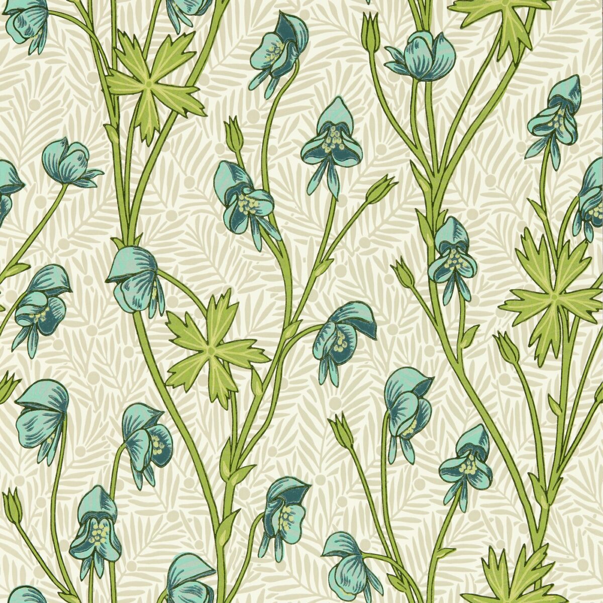 Monkshood Wallpaper - Aqua / Peashoot by green botanical wallpaper from william morris & co