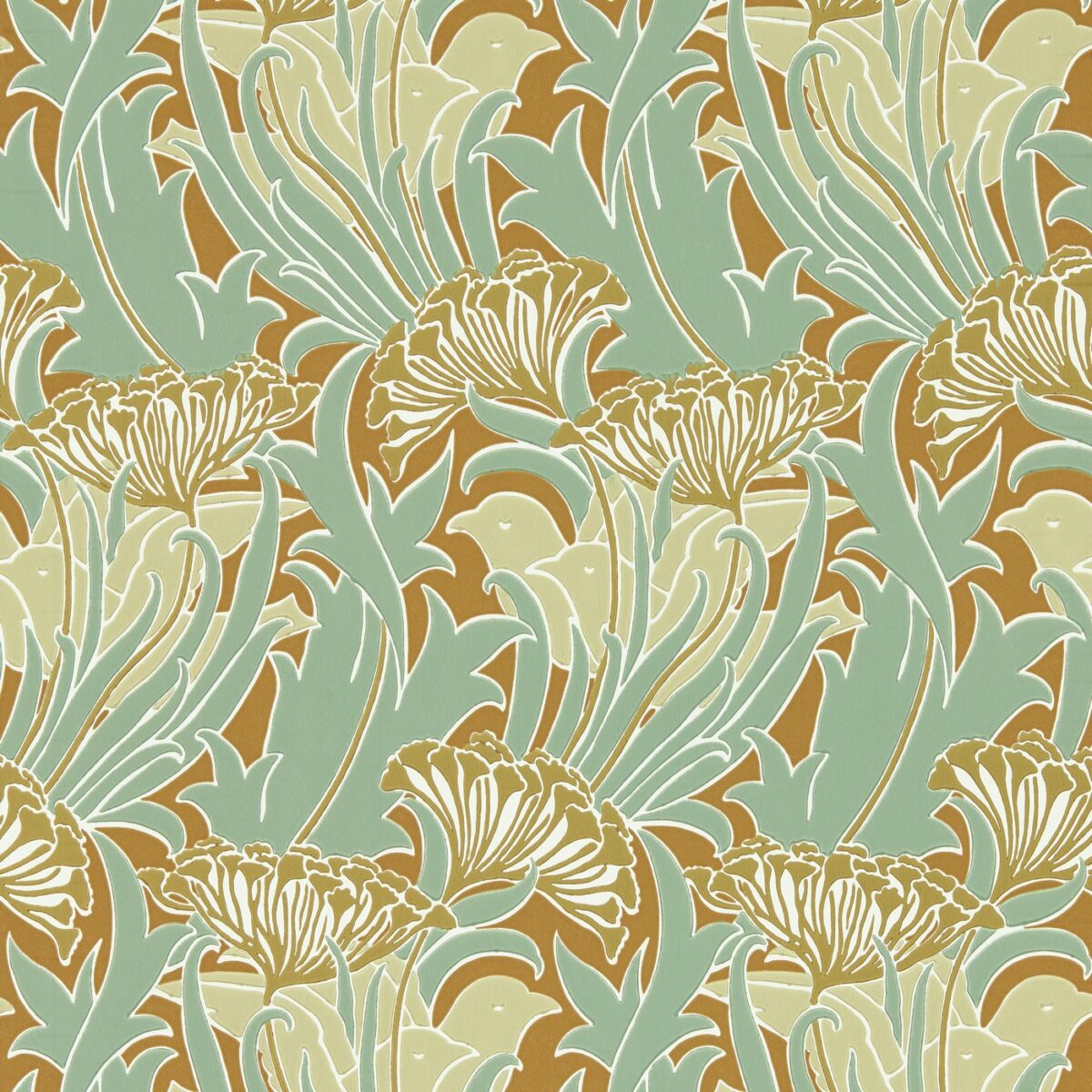 Laceflower Wallpaper - Tobacco / Pistachio by green botanical wallpaper from william morris & co