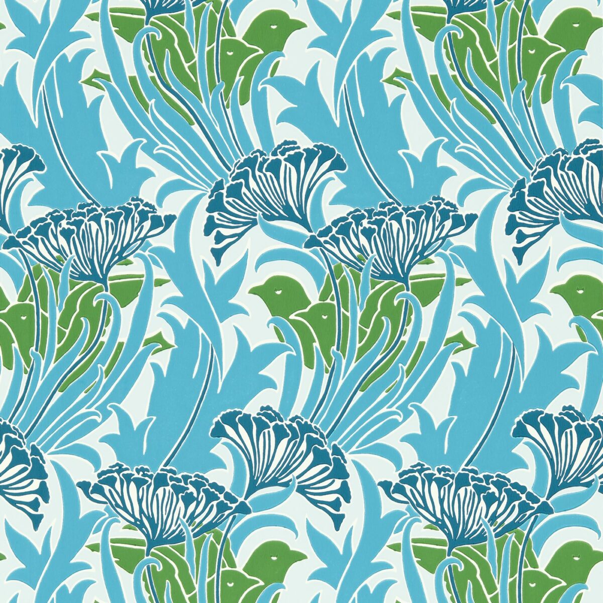 Laceflower Wallpaper - Garden Green / Lagoon by blue botanical wallpaper from william morris & co
