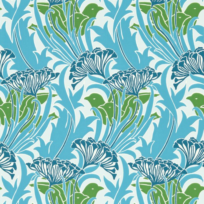 Laceflower Wallpaper - Garden Green / Lagoon fabric swatch MVOW217355