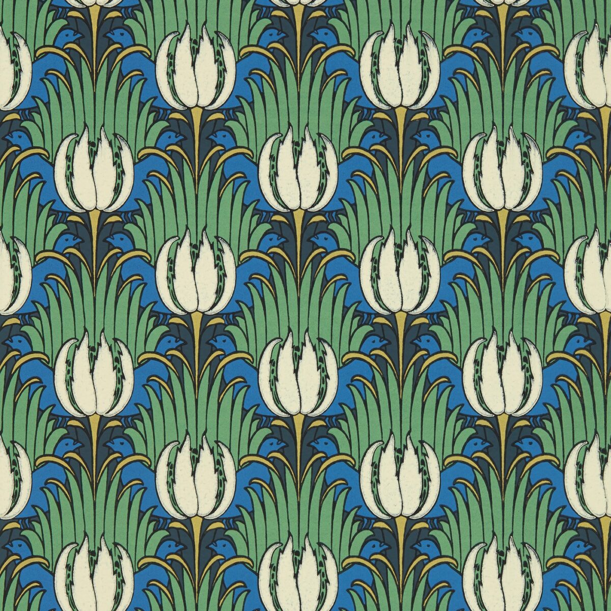Tulip & Bird Wallpaper - Goblin Green & Raven from