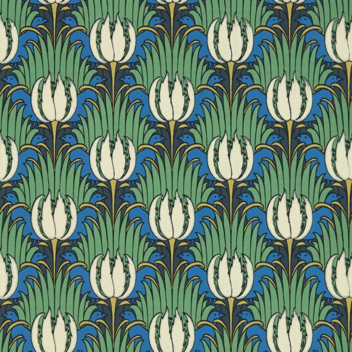 Tulip & Bird Wallpaper - Goblin Green & Raven swatch