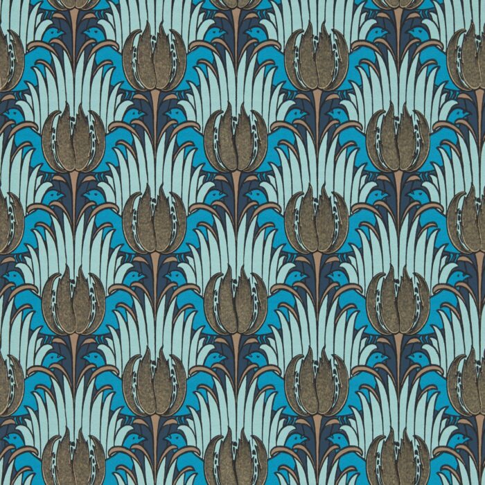 Tulip & Bird Wallpaper - Opal & Seafoam swatch