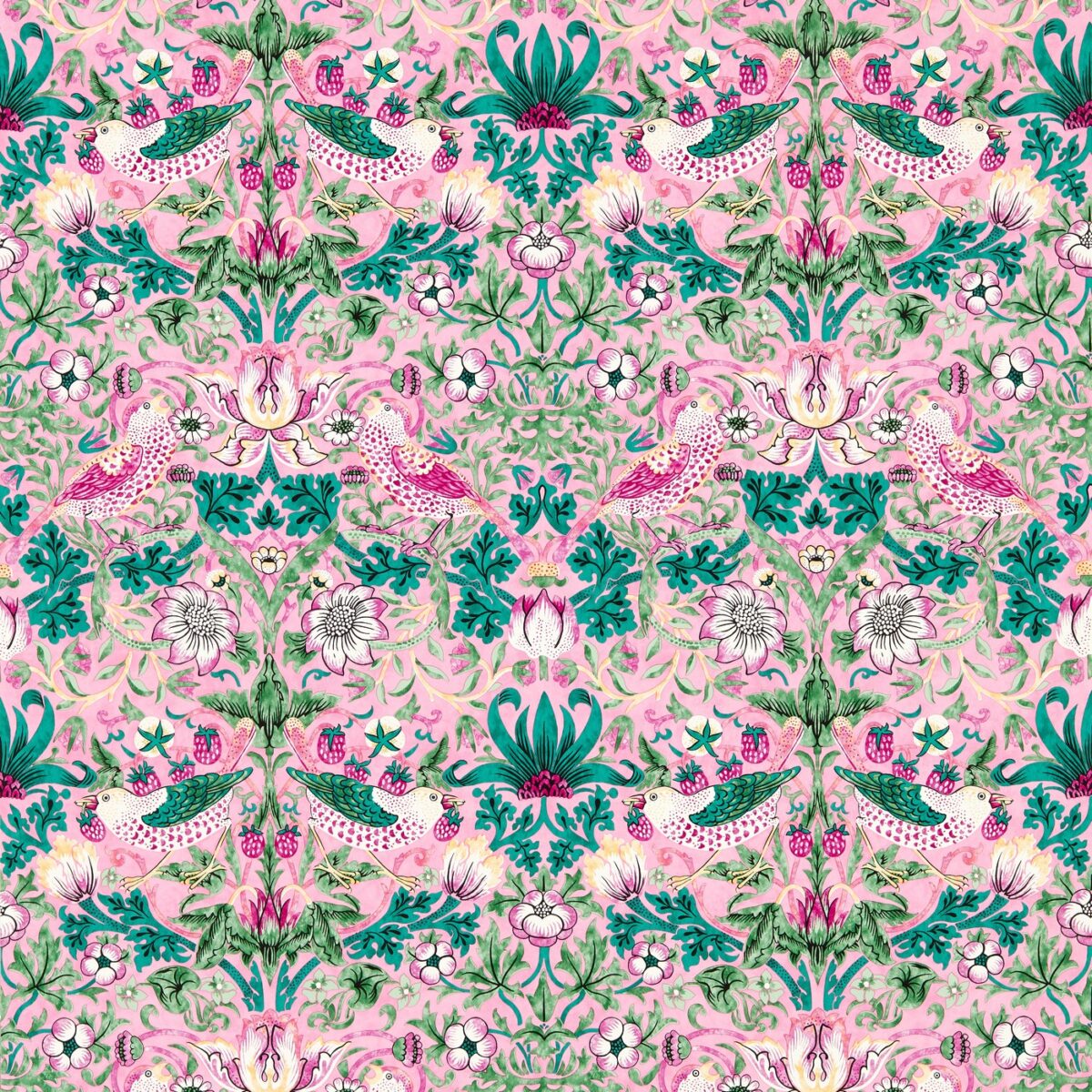 pink botanical wallpaper from william morris & co