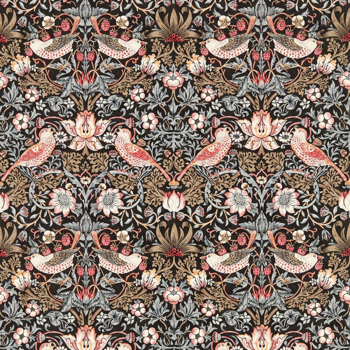 brown botanical wallpaper from william morris & co