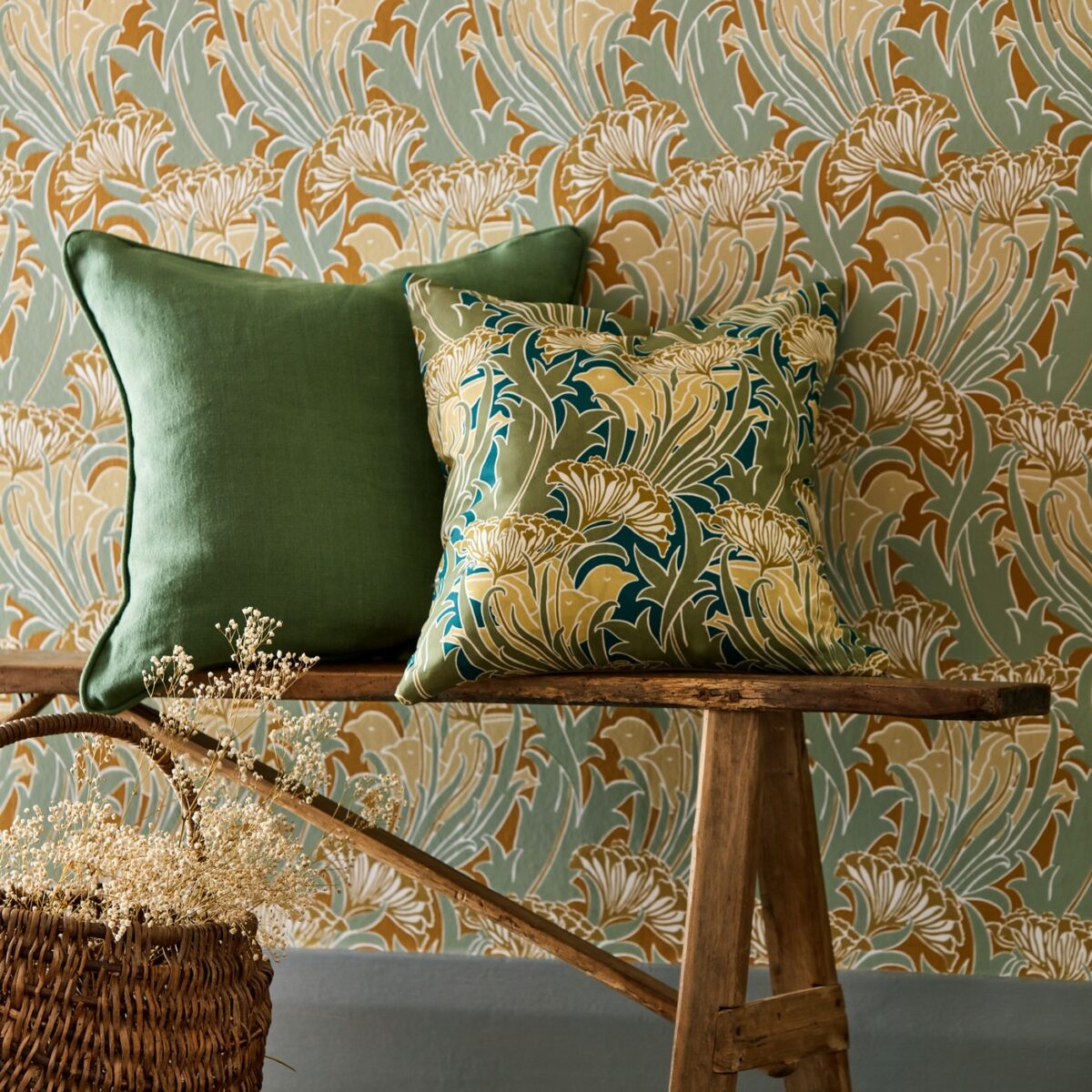 Laceflower Wallpaper - Tobacco / Pistachio by Laceflower Wallpaper - Tobacco / Pistachio from
