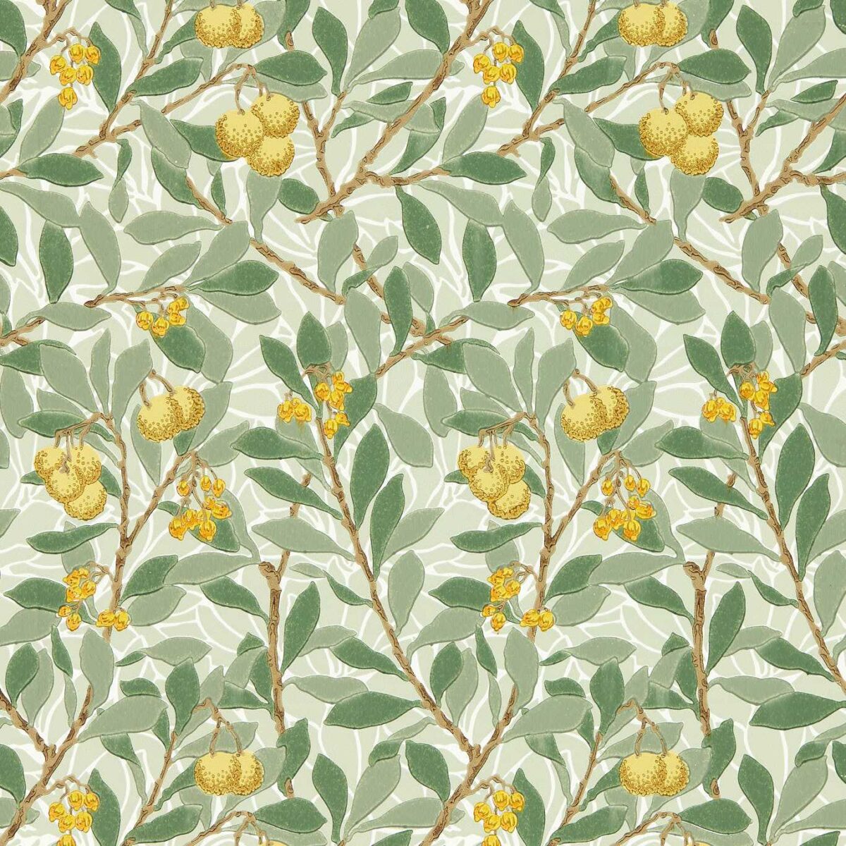 Arbutus Wallpaper - Sage / Lemon by green botanical wallpaper from william morris & co