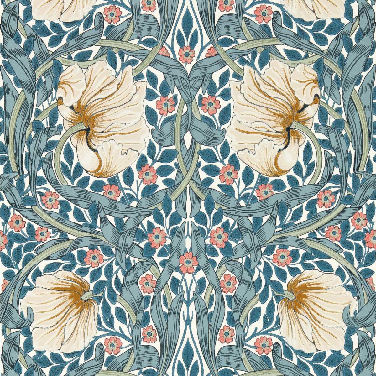 Pimpernel Wallpaper - Woad / Coral by blue botanical wallpaper from william morris & co