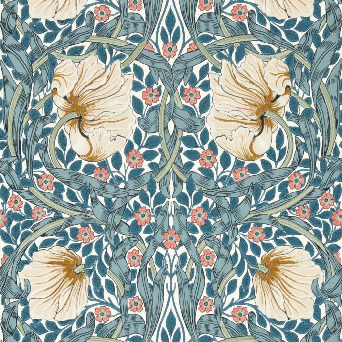 Pimpernel Wallpaper - Woad / Coral swatch