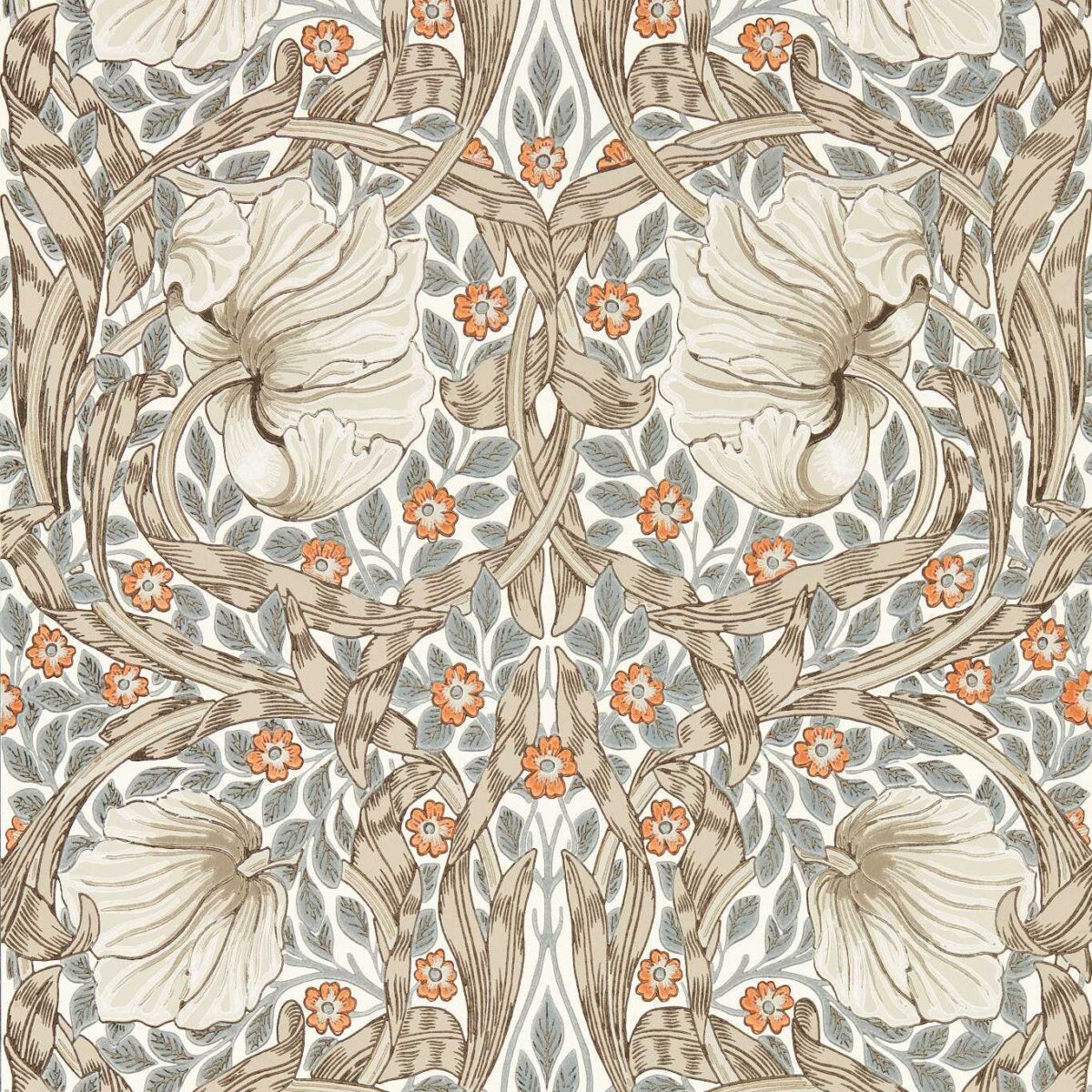 Pimpernel Wallpaper - Linen / Coral by neutral botanical wallpaper from william morris & co