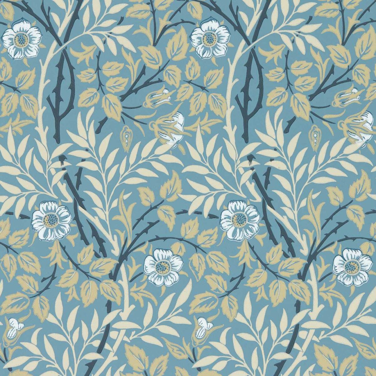 Sweet Briar Wallpaper - Mineral / Linen by blue botanical wallpaper from william morris & co