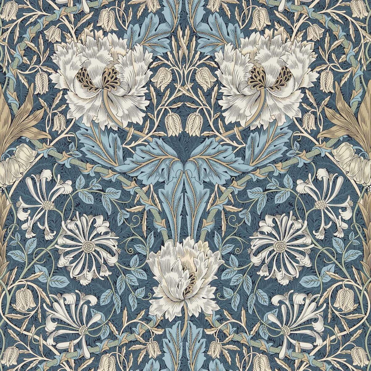blue botanical wallpaper from william morris & co