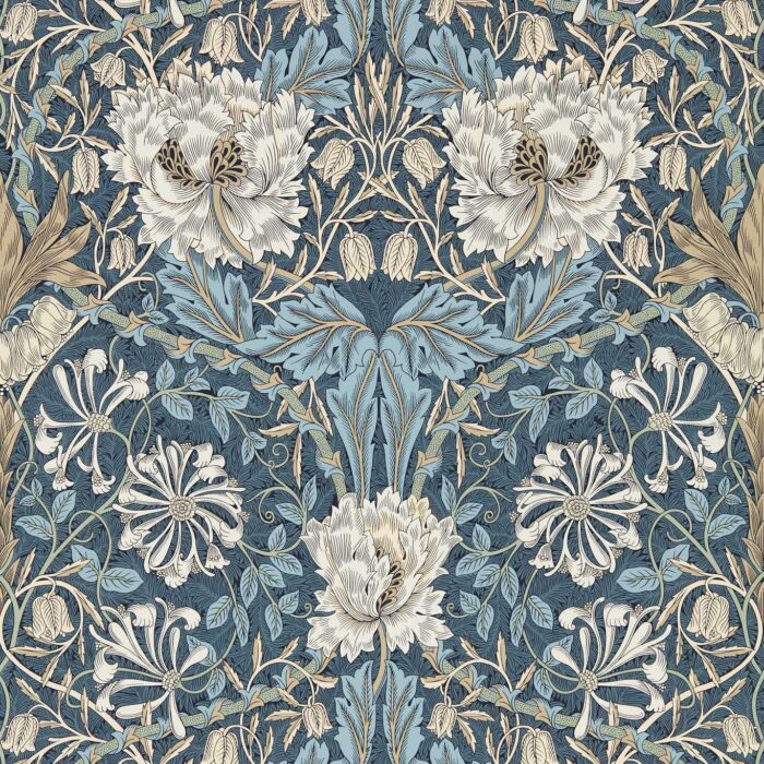 Honeysuckle & Tulip Wallpaper - Woad / Thyme swatch
