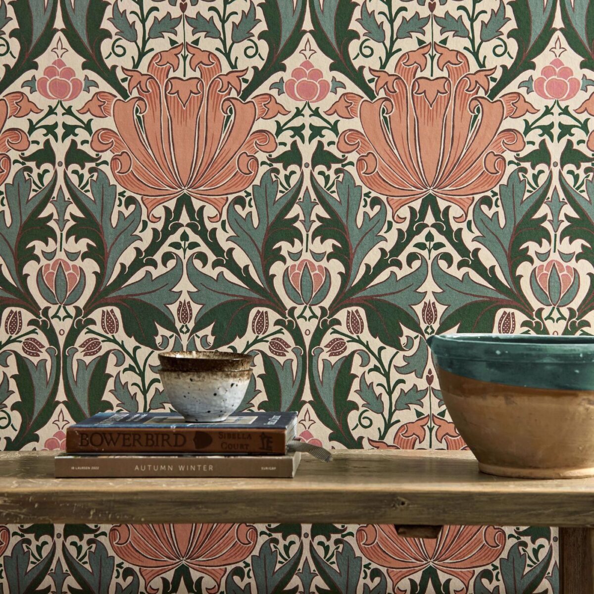 Helena Wallpaper - Peach / Teal from