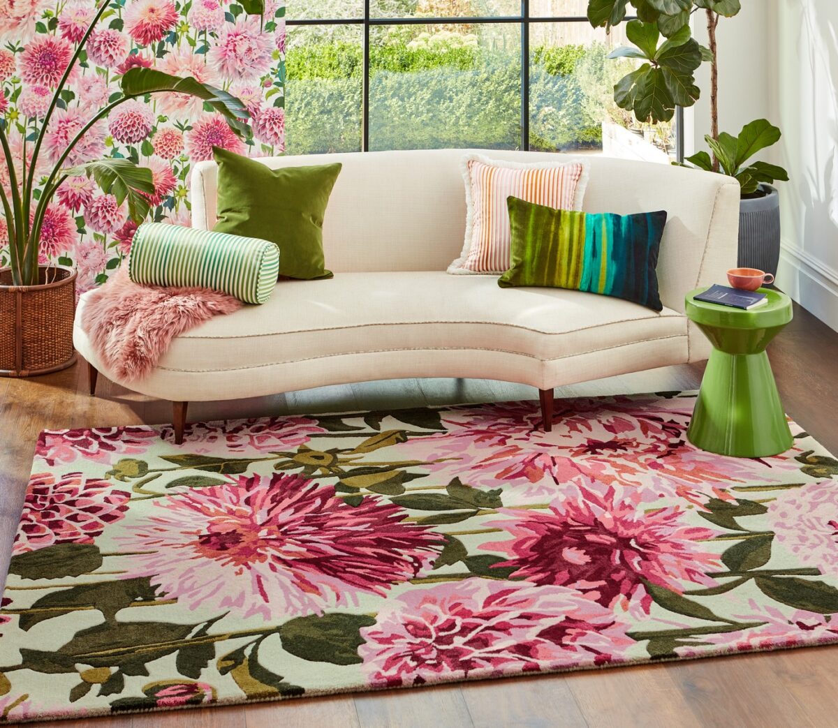 Harlequin Dahlia Rug Fuchsia / Palm (Select Size) from