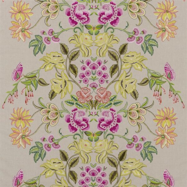 Isabella Fabric - Fuchsia by pink botanical embroideried fabric from Designers Guild