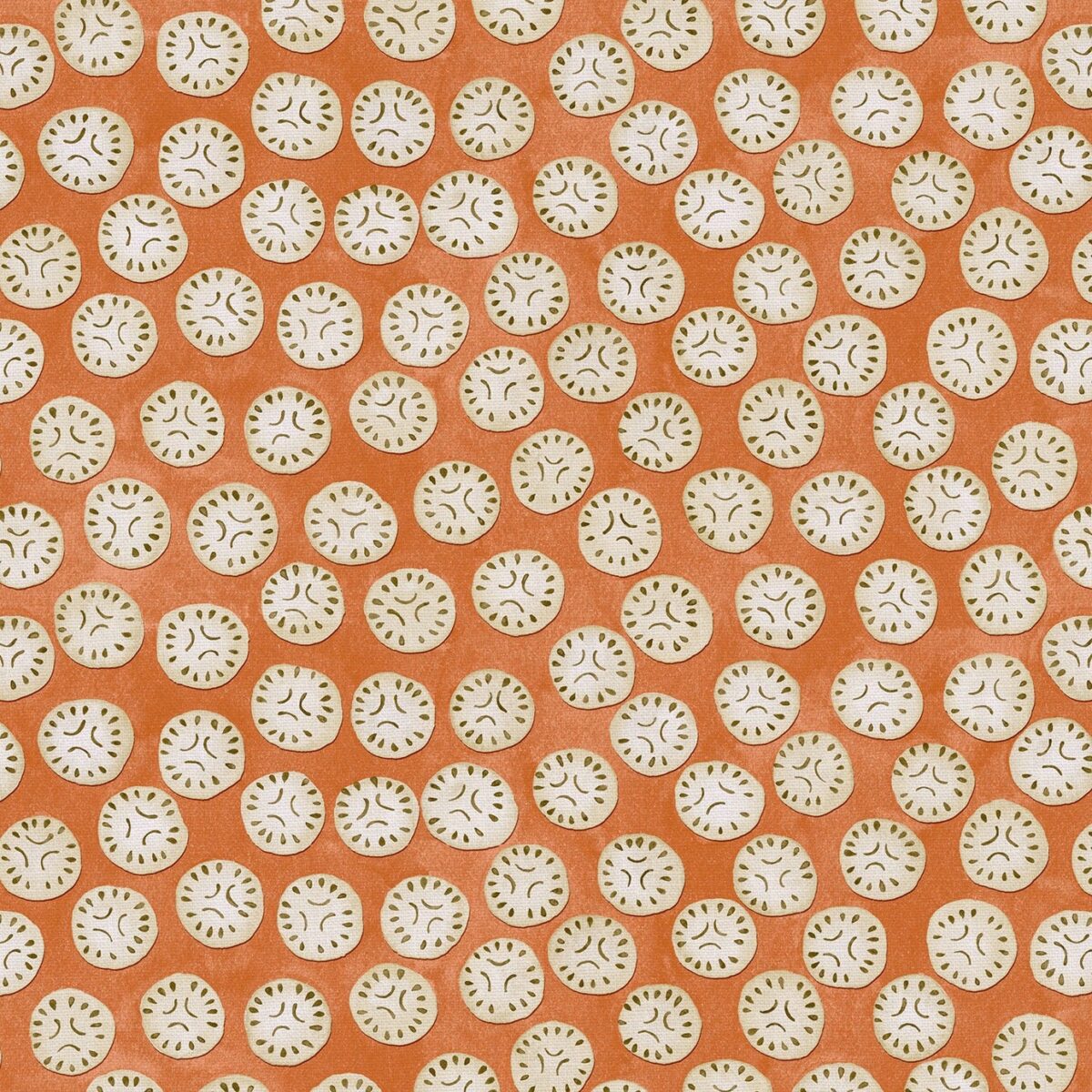 Chitgar Fabric – Ginger Biscuit by orange spotted linen fabric from Linwood Fabrics