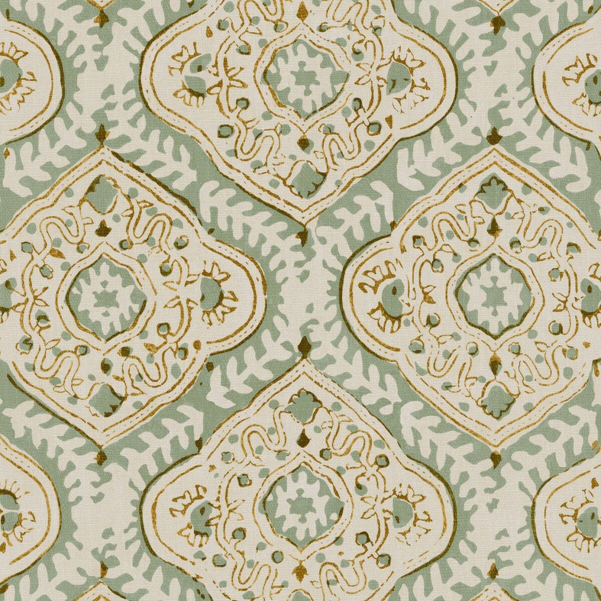 Kala Fabric – Aloe by green traditional linen fabric from Linwood Fabrics