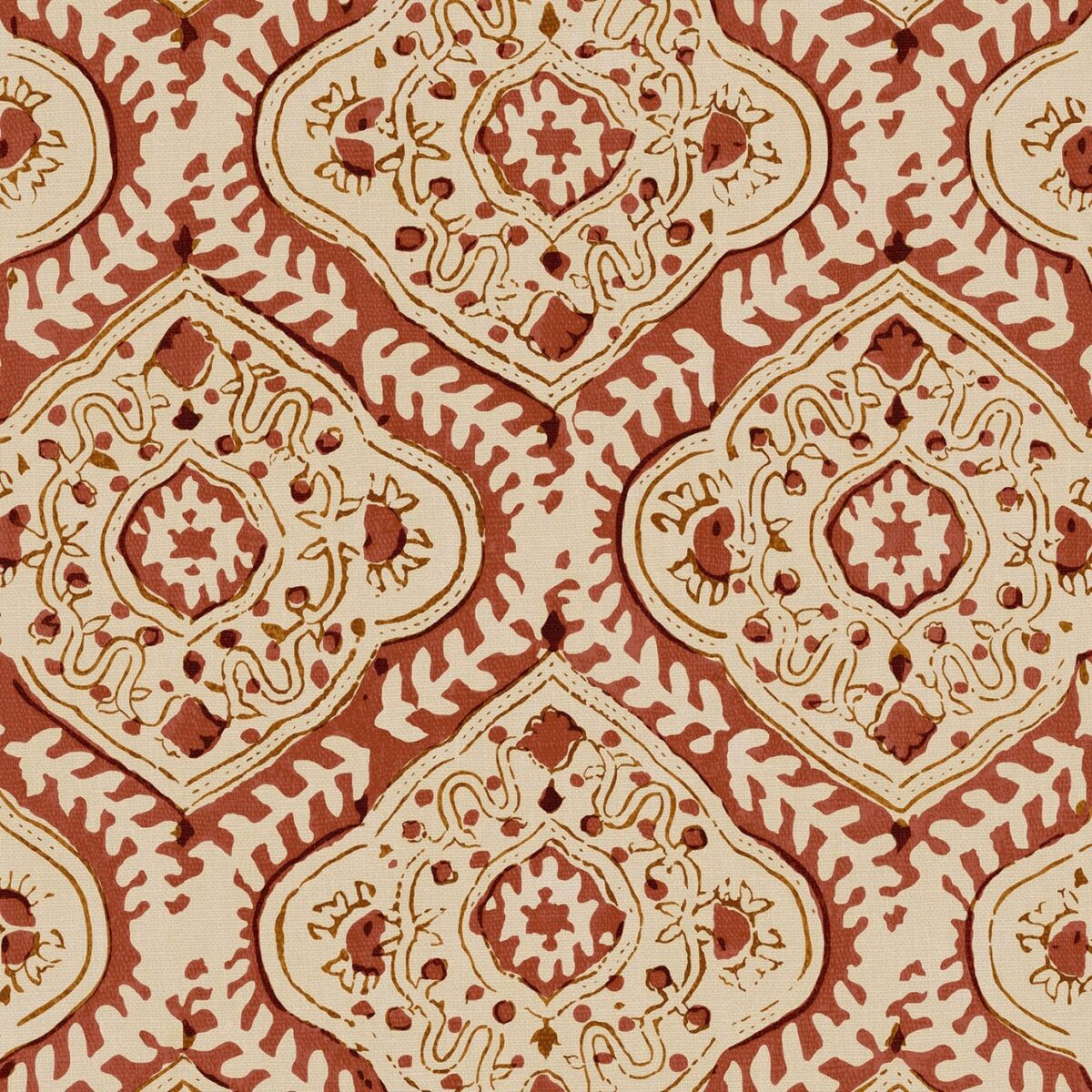 Kala Fabric – Chestnut by red traditional linen fabric from Linwood Fabrics