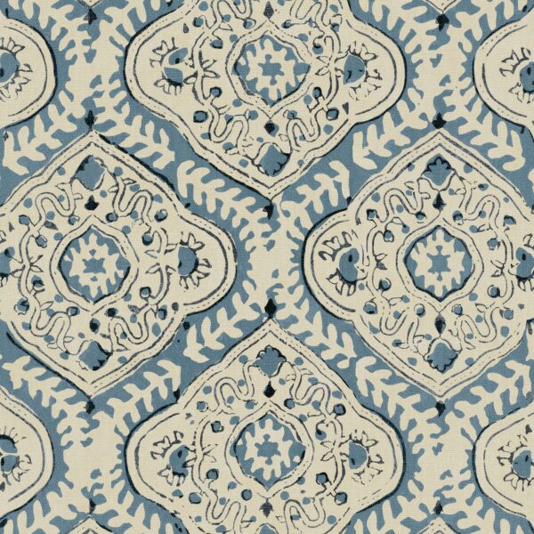 Kala Fabric – Droplet by blue traditional linen fabric from Linwood Fabrics