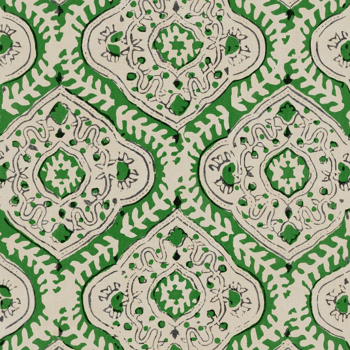 Kala Fabric – Emerald by green traditional linen fabric from Linwood Fabrics