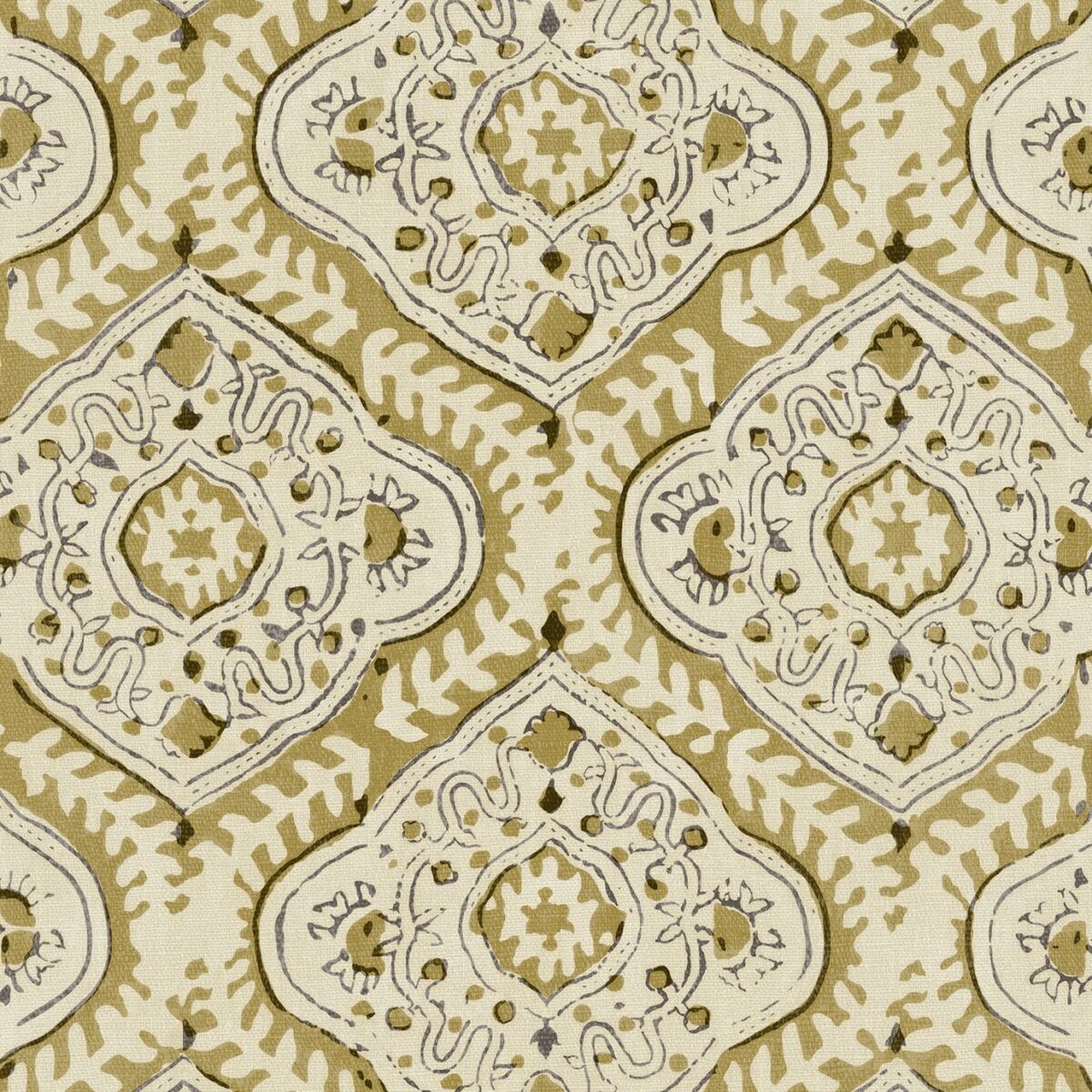 Kala Fabric – Olive by green traditional linen fabric from Linwood Fabrics