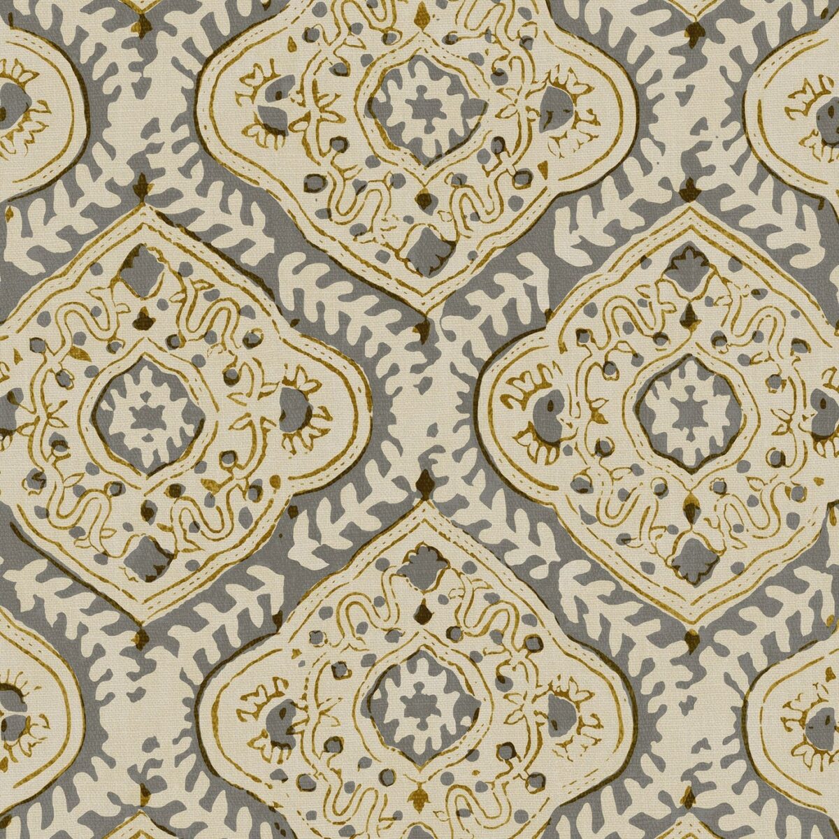 Kala Fabric – Pebble by black-grey traditional linen fabric from Linwood Fabrics