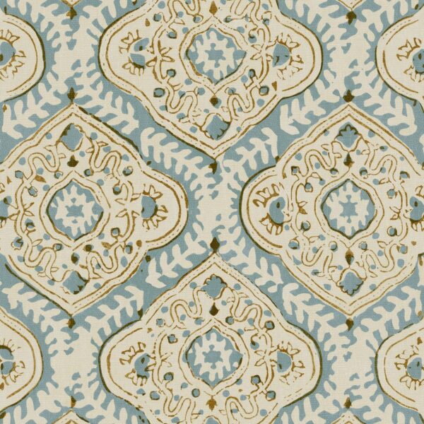 Kala Fabric – Sky by blue traditional linen fabric from Linwood Fabrics