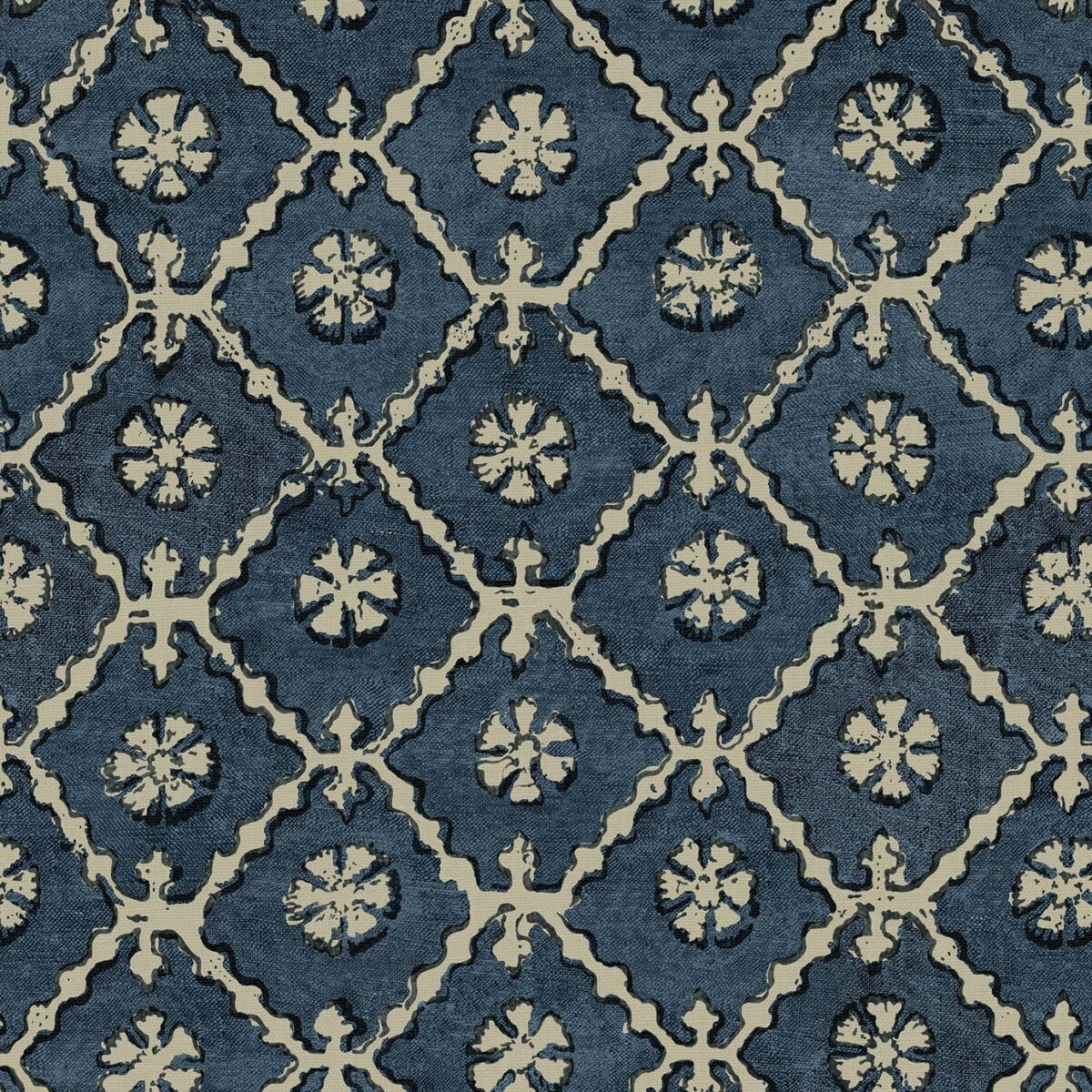 blue geometric linen fabric from Linwood Fabrics