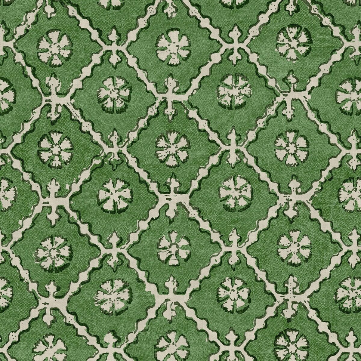 Khiva Fabric – Grass by green geometric linen fabric from Linwood Fabrics
