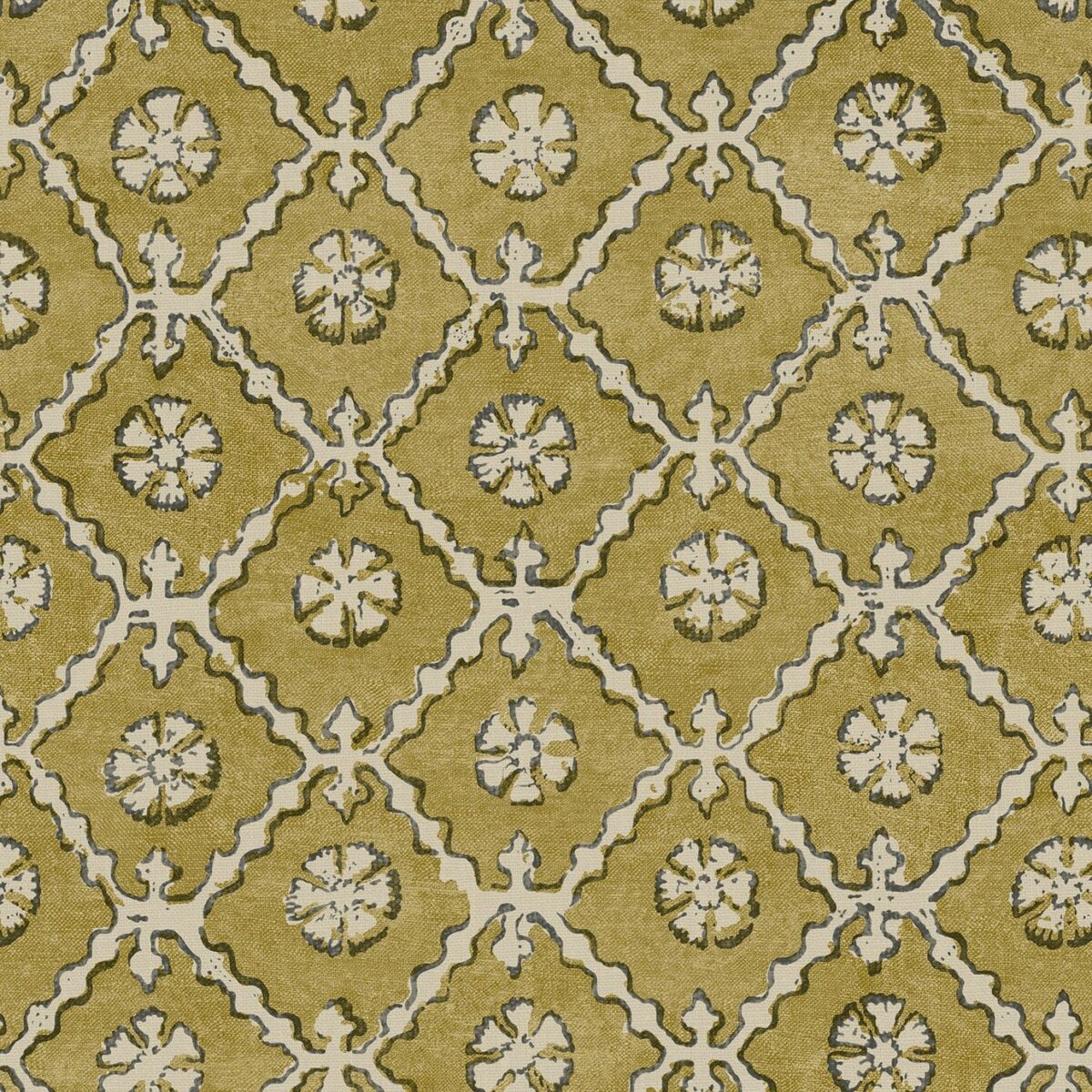 yellow geometric linen fabric from Linwood Fabrics