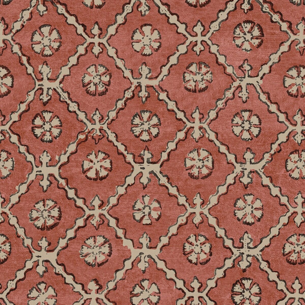 Khiva Fabric – Sunset by red geometric linen fabric from Linwood Fabrics