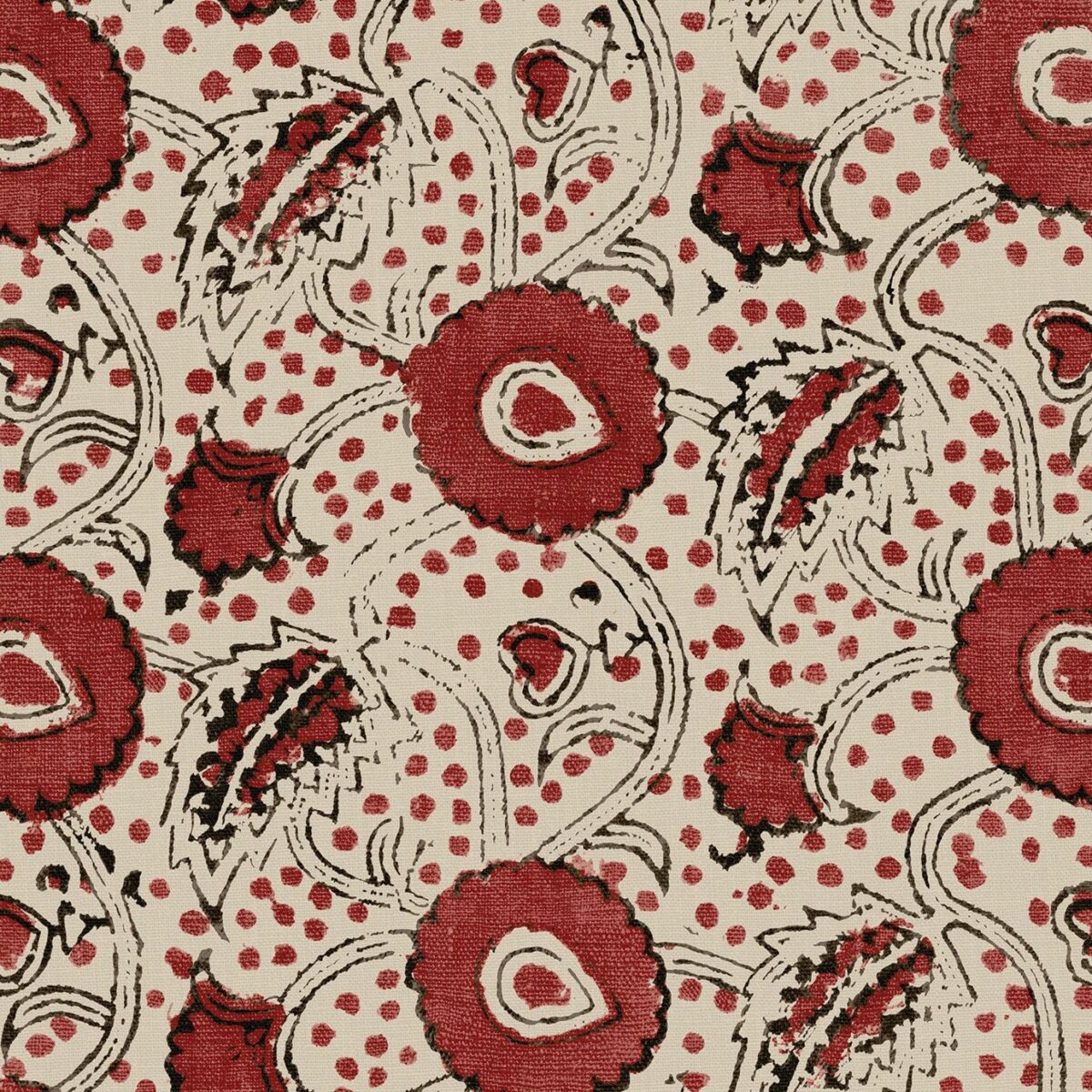 Rubia Fabric – Garnet by red botanical linen fabric from Linwood Fabrics