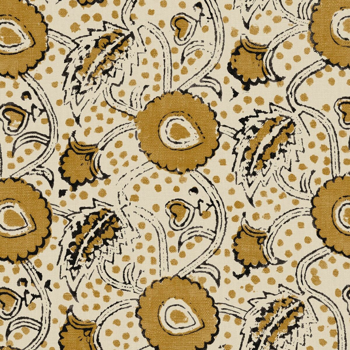 Rubia Fabric – Ochre by yellow botanical linen fabric from Linwood Fabrics