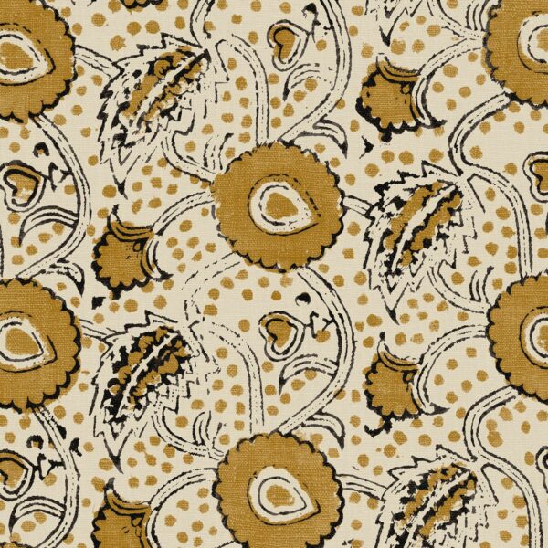 yellow botanical linen fabric from Linwood Fabrics