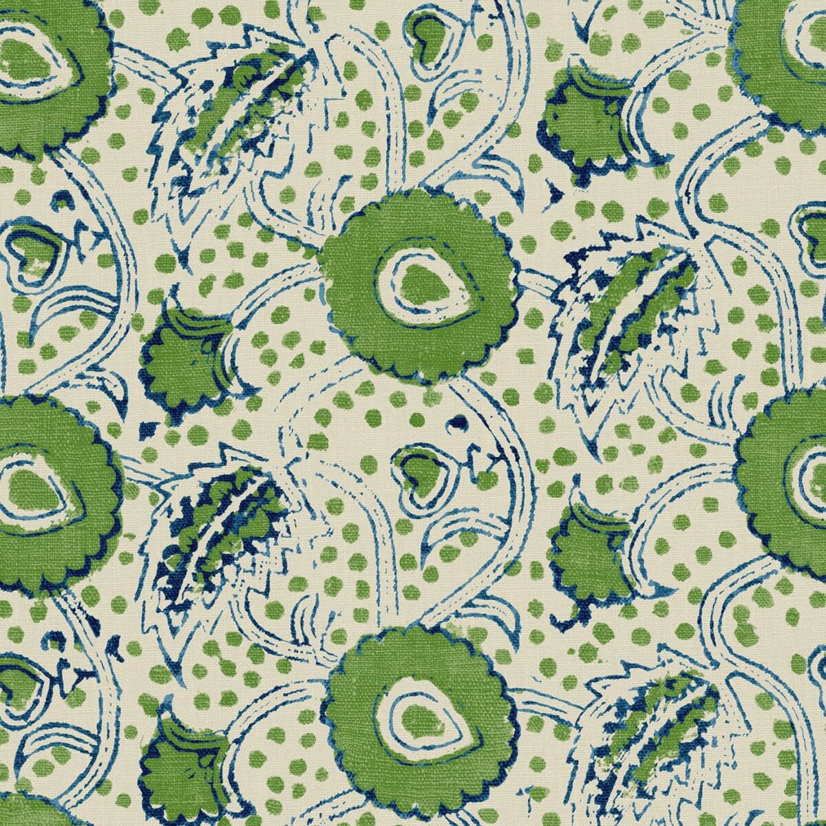 Rubia Fabric – Peas by green botanical linen fabric from Linwood Fabrics