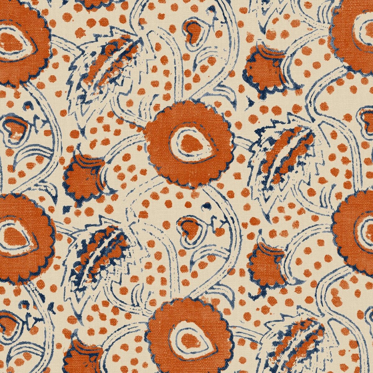 Rubia Fabric – Rust by orange botanical linen fabric from Linwood Fabrics