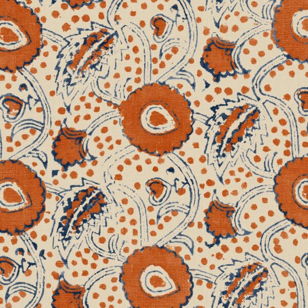 Rubia Fabric – Rust by orange botanical linen fabric from Linwood Fabrics