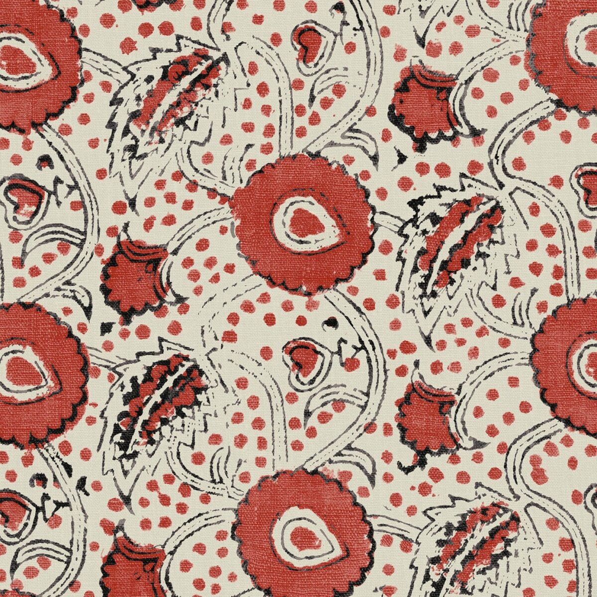 Rubia Fabric – Strawberry Jam by red botanical linen fabric from Linwood Fabrics