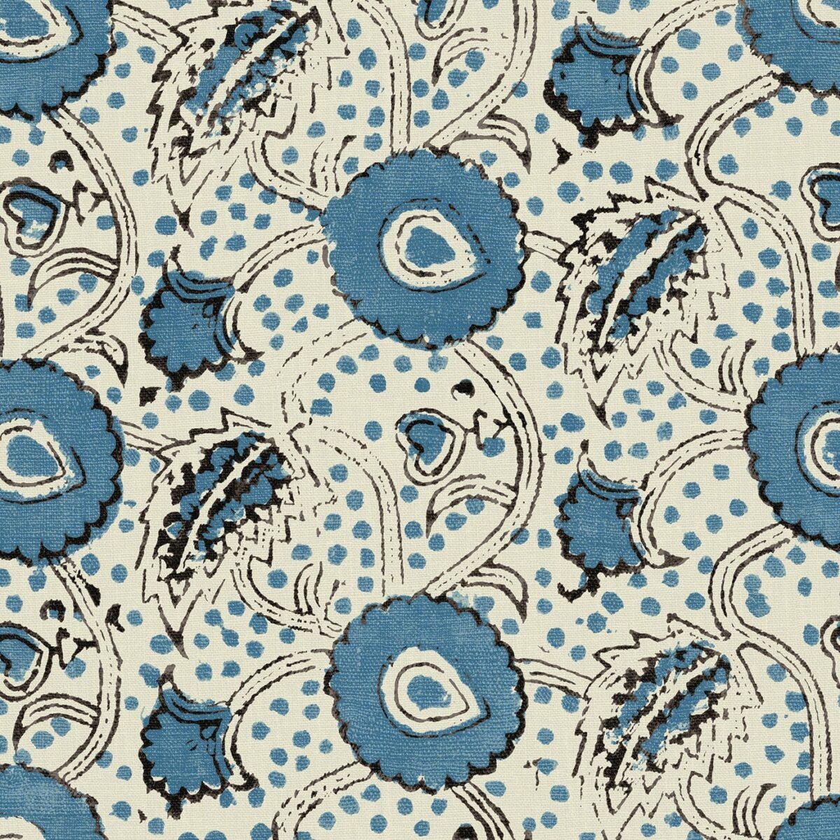 Rubia Fabric – Cobalt by blue botanical linen fabric from Linwood Fabrics