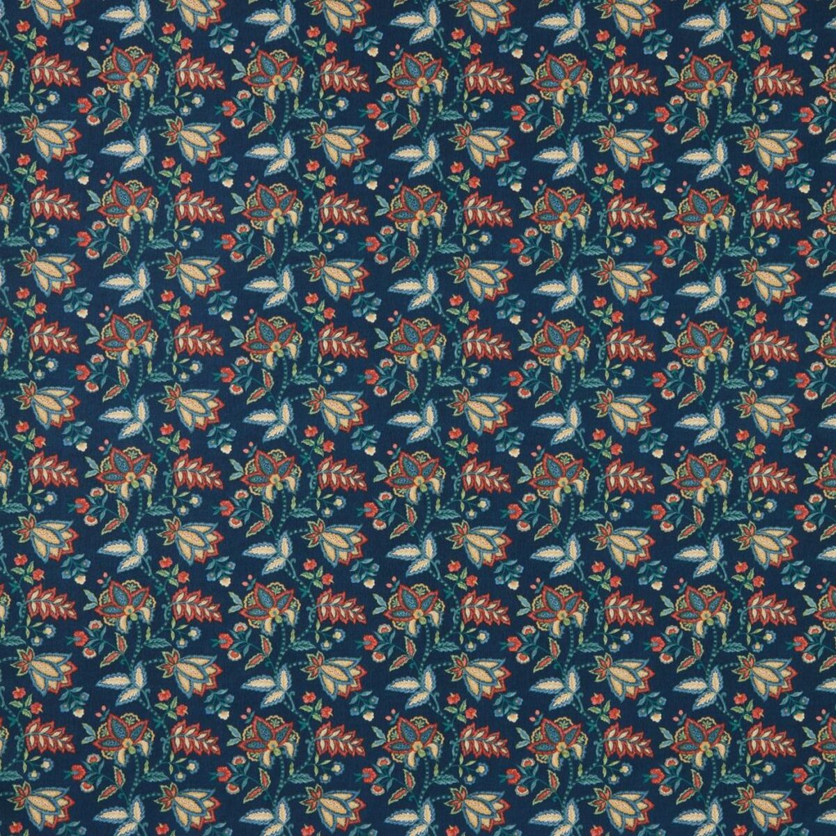 Maharishi Fabric - Midnight by blue botanical cotton fabric from iLiv